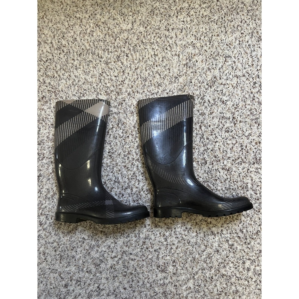 Burberry Womens Gray Classic Italy Round Toe Mid-Calf Rain Boots Size 37